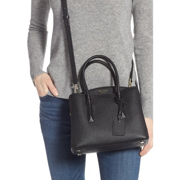 kate spade Bags Nwt Kate Spade Margaux Medium Satchel Leather Shoulder Bag Black Gold